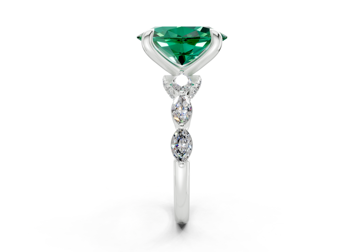 Liana Emerald Gemstone Accent Oval Cut 2mm Engagement Ring