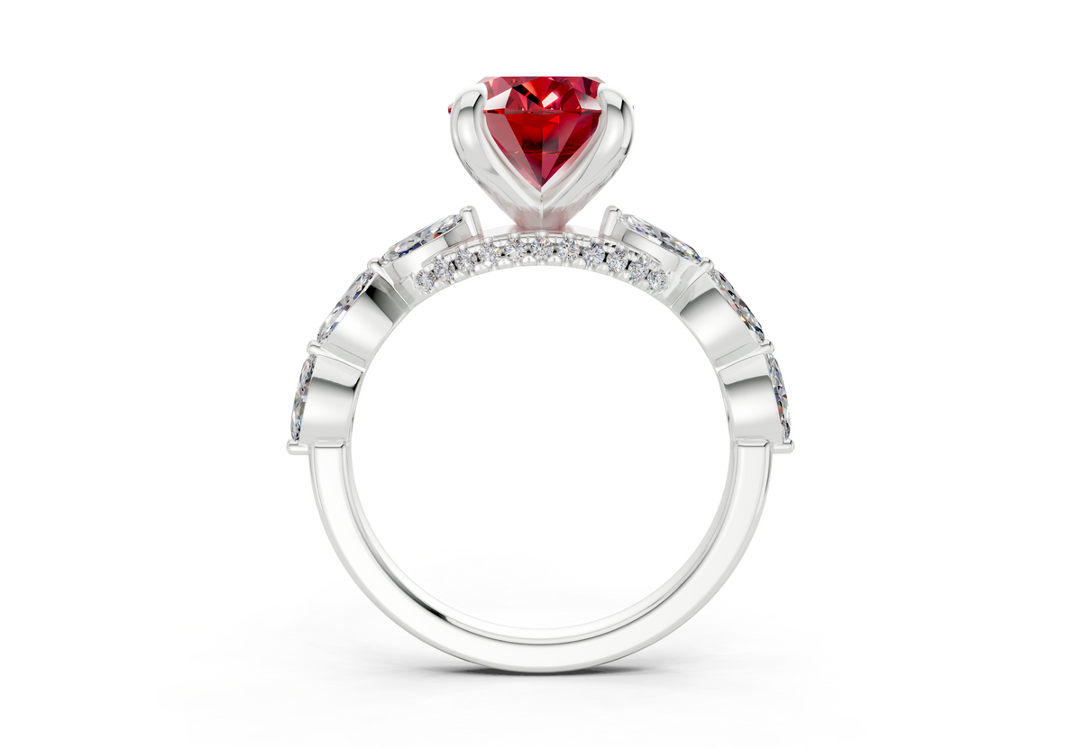 Liana Ruby Gemstone Accent Oval Cut 2mm Engagement Ring