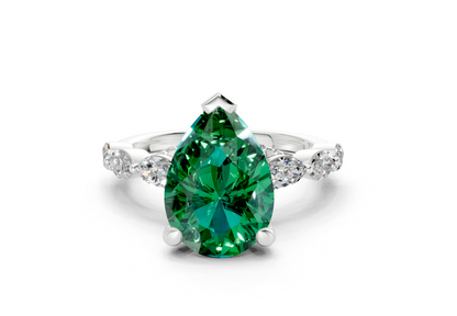 Liana Emerald Gemstone Accent Pear Cut 2mm Engagement Ring