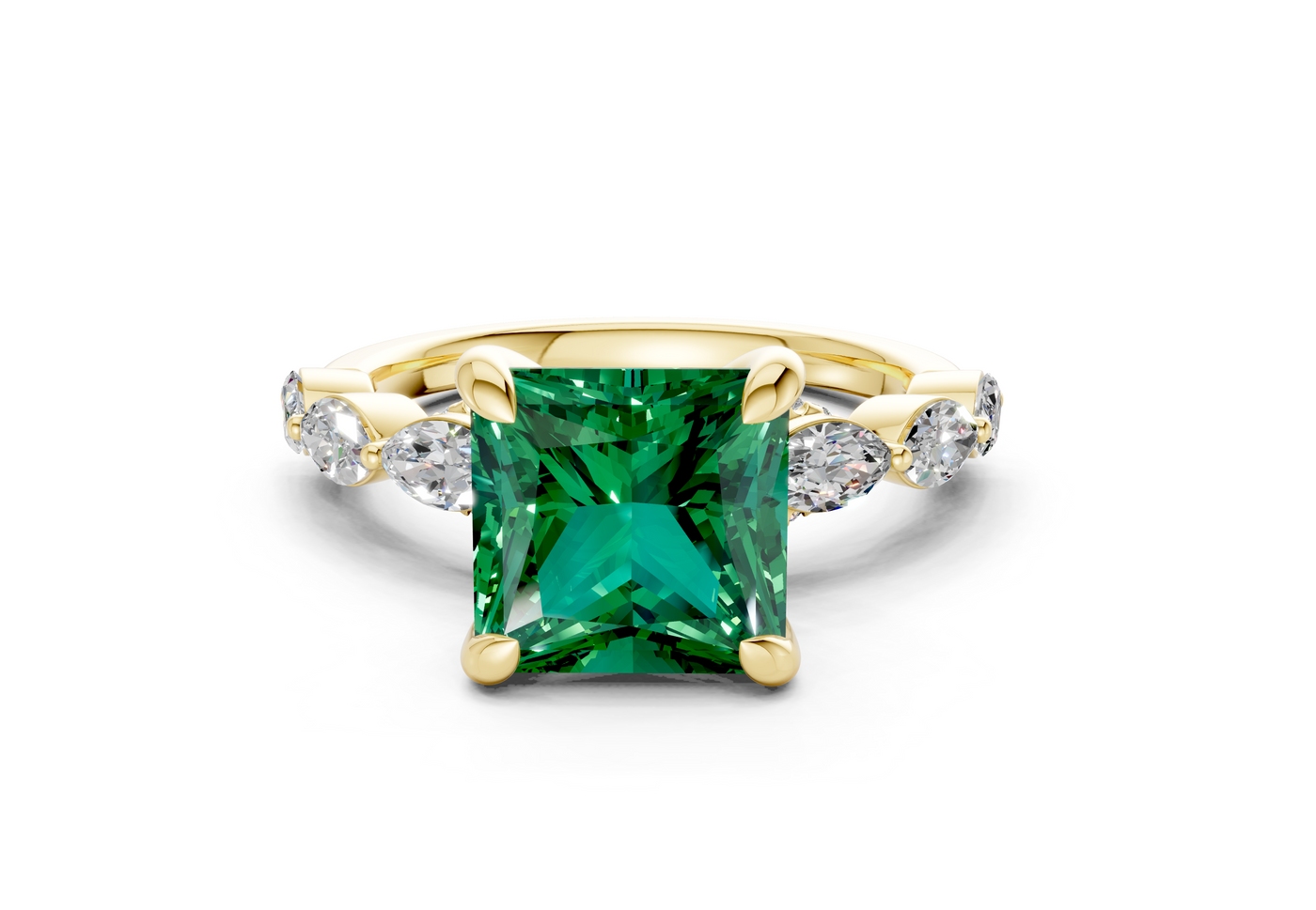 Liana Emerald Gemstone Accent Princess Cut 2mm Engagement Ring