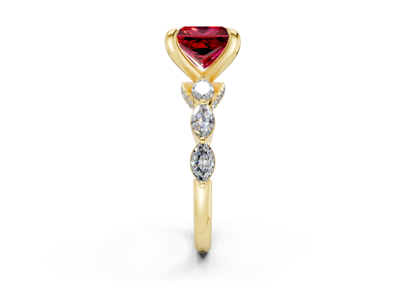 Liana Ruby Gemstone Accent Princess Cut 2mm Engagement Ring