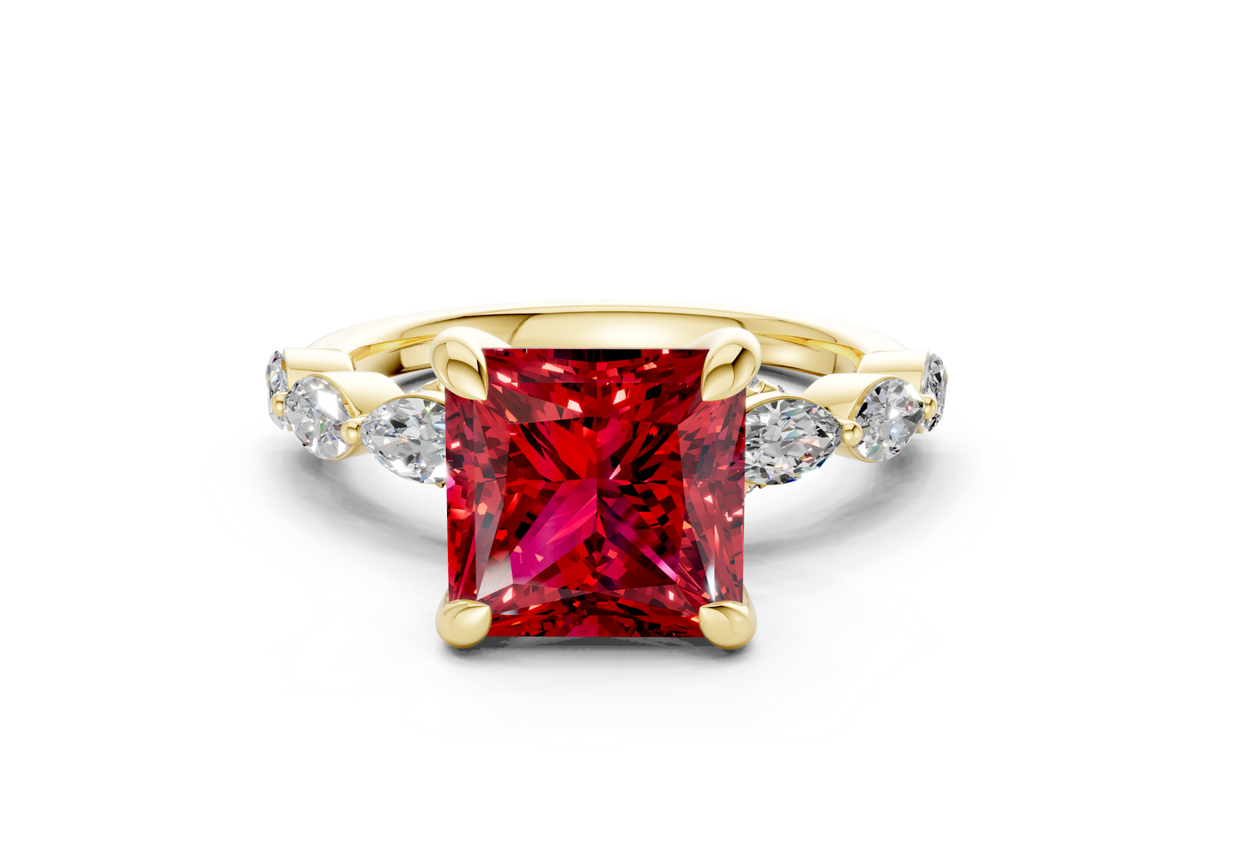 Liana Ruby Gemstone Accent Princess Cut 2mm Engagement Ring