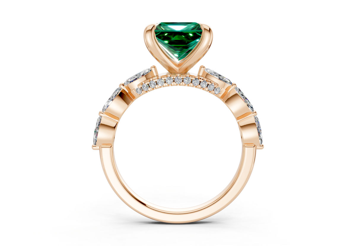 Liana Emerald Gemstone Accent Princess Cut 2mm Engagement Ring