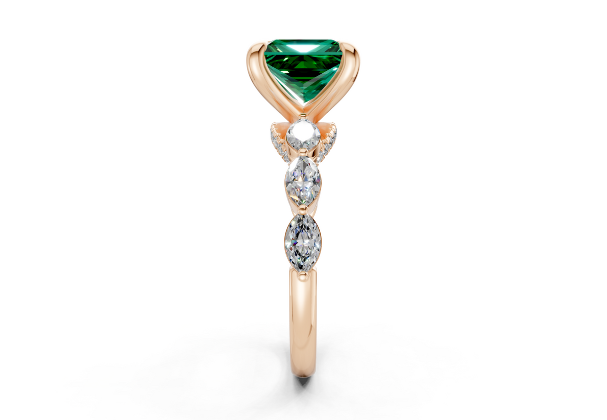 Liana Emerald Gemstone Accent Princess Cut 2mm Engagement Ring