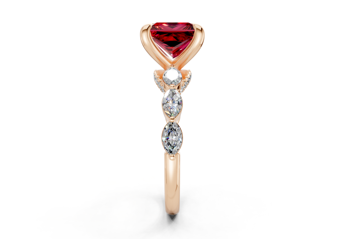 Liana Ruby Gemstone Accent Princess Cut 2mm Engagement Ring