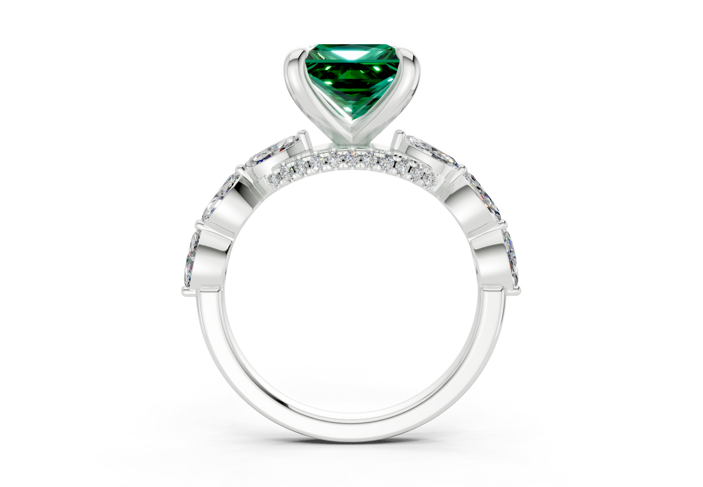 Liana Emerald Gemstone Accent Princess Cut 2mm Engagement Ring