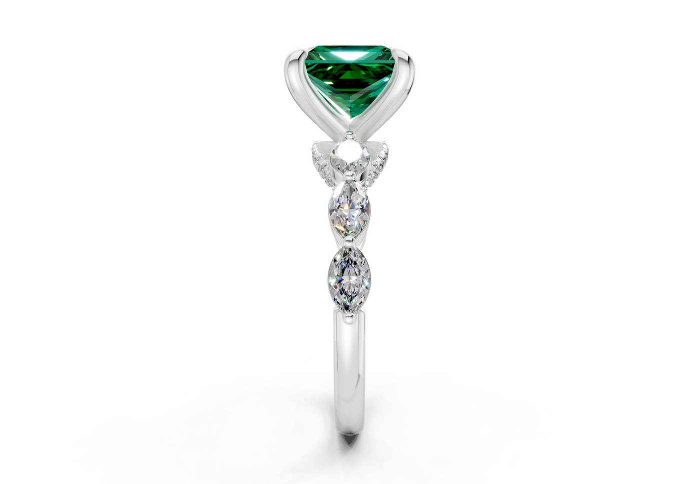 Liana Emerald Gemstone Accent Princess Cut 2mm Engagement Ring