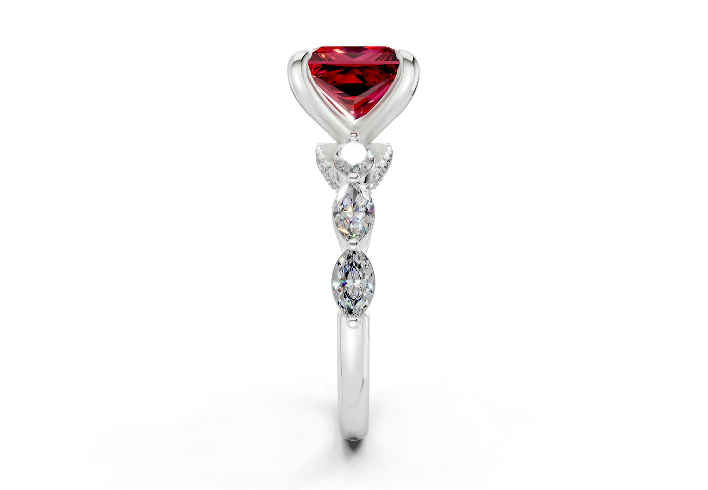 Liana Ruby Gemstone Accent Princess Cut 2mm Engagement Ring