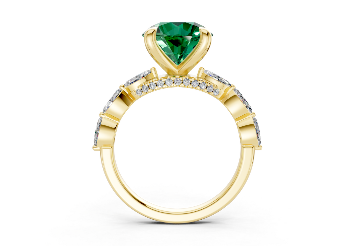 Liana Emerald Gemstone Accent Round Cut 2mm Engagement Ring