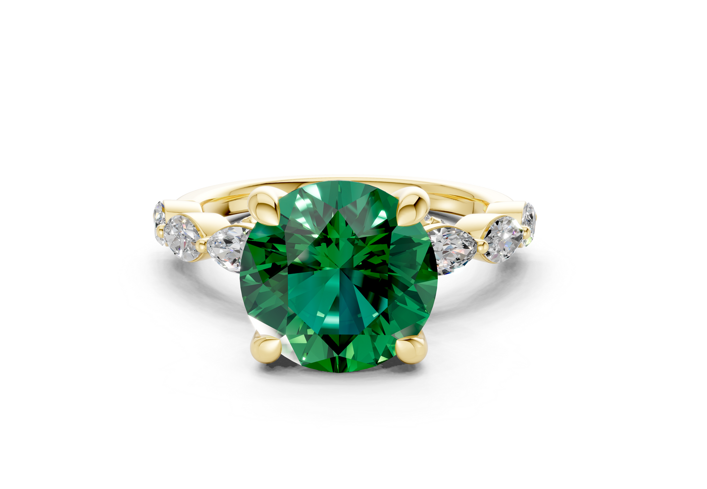 Liana Emerald Gemstone Accent Round Cut 2mm Engagement Ring