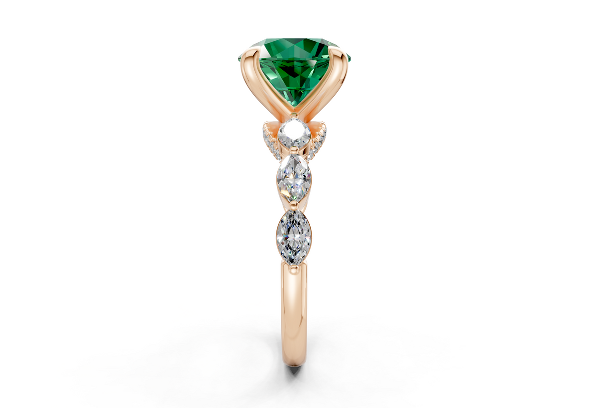 Liana Emerald Gemstone Accent Round Cut 2mm Engagement Ring