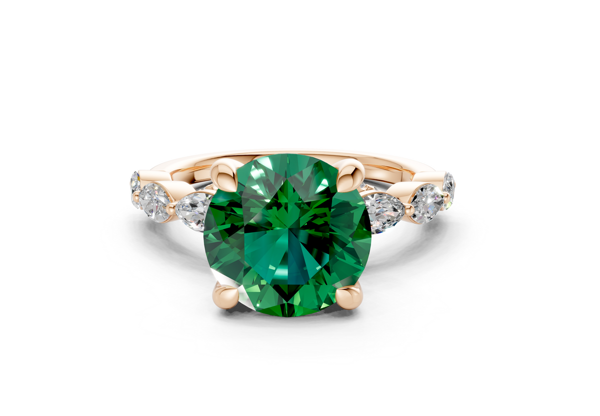 Liana Emerald Gemstone Accent Round Cut 2mm Engagement Ring