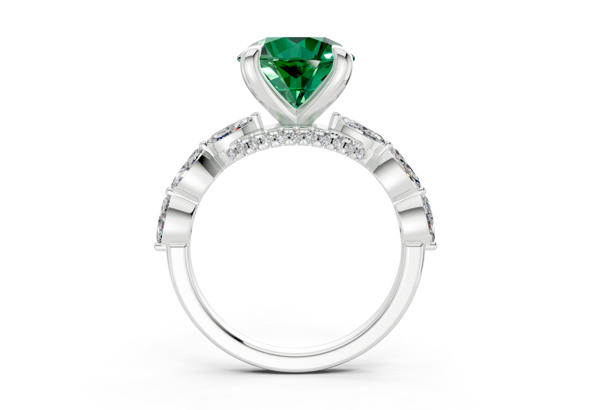 Liana Emerald Gemstone Accent Round Cut 2mm Engagement Ring