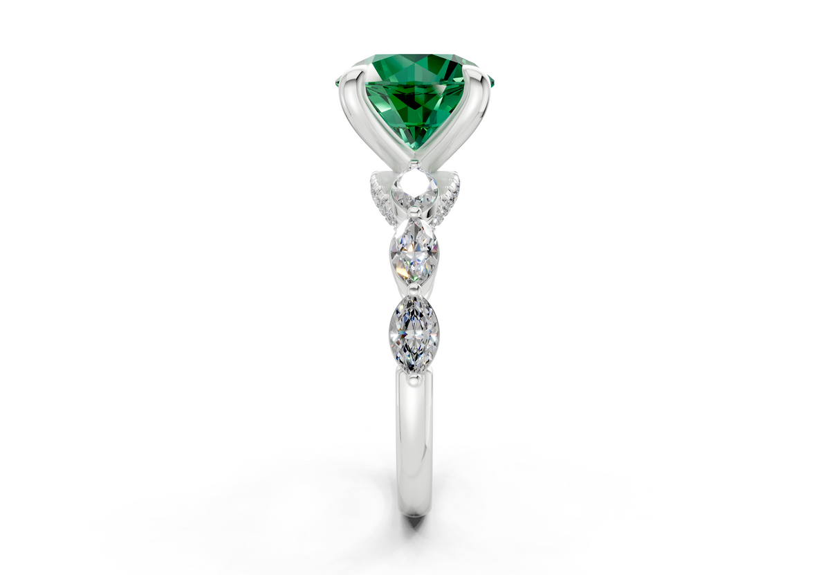 Liana Emerald Gemstone Accent Round Cut 2mm Engagement Ring