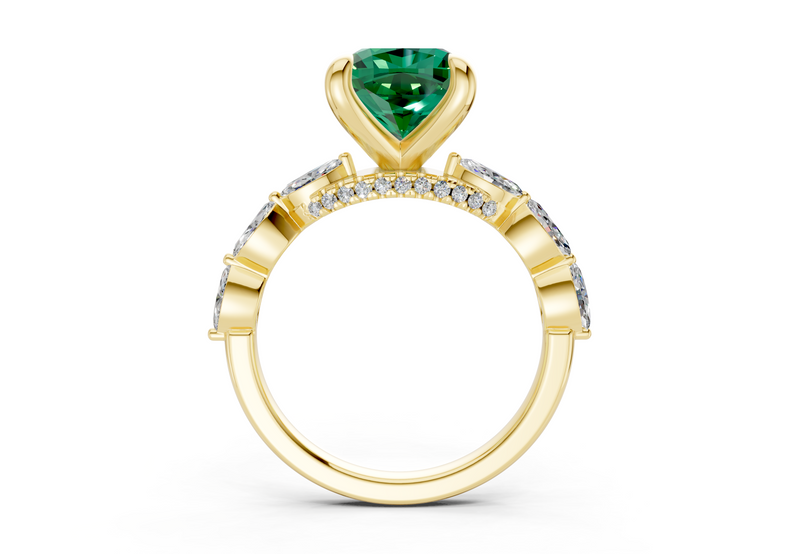 Liana Emerald Gemstone Accent Cushion Square Cut 2mm Engagement Ring