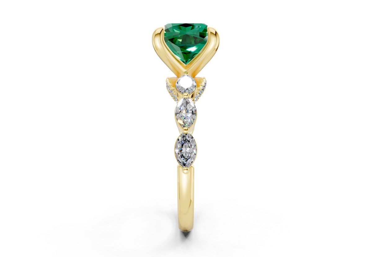 Liana Emerald Gemstone Accent Cushion Square Cut 2mm Engagement Ring