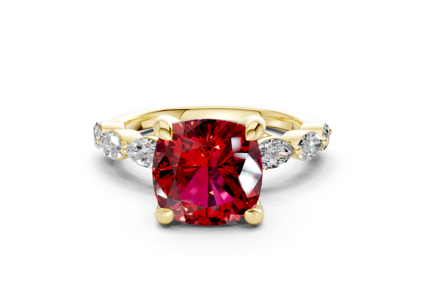 Liana Ruby Gemstone Accent Cushion Square Cut 2mm Engagement Ring