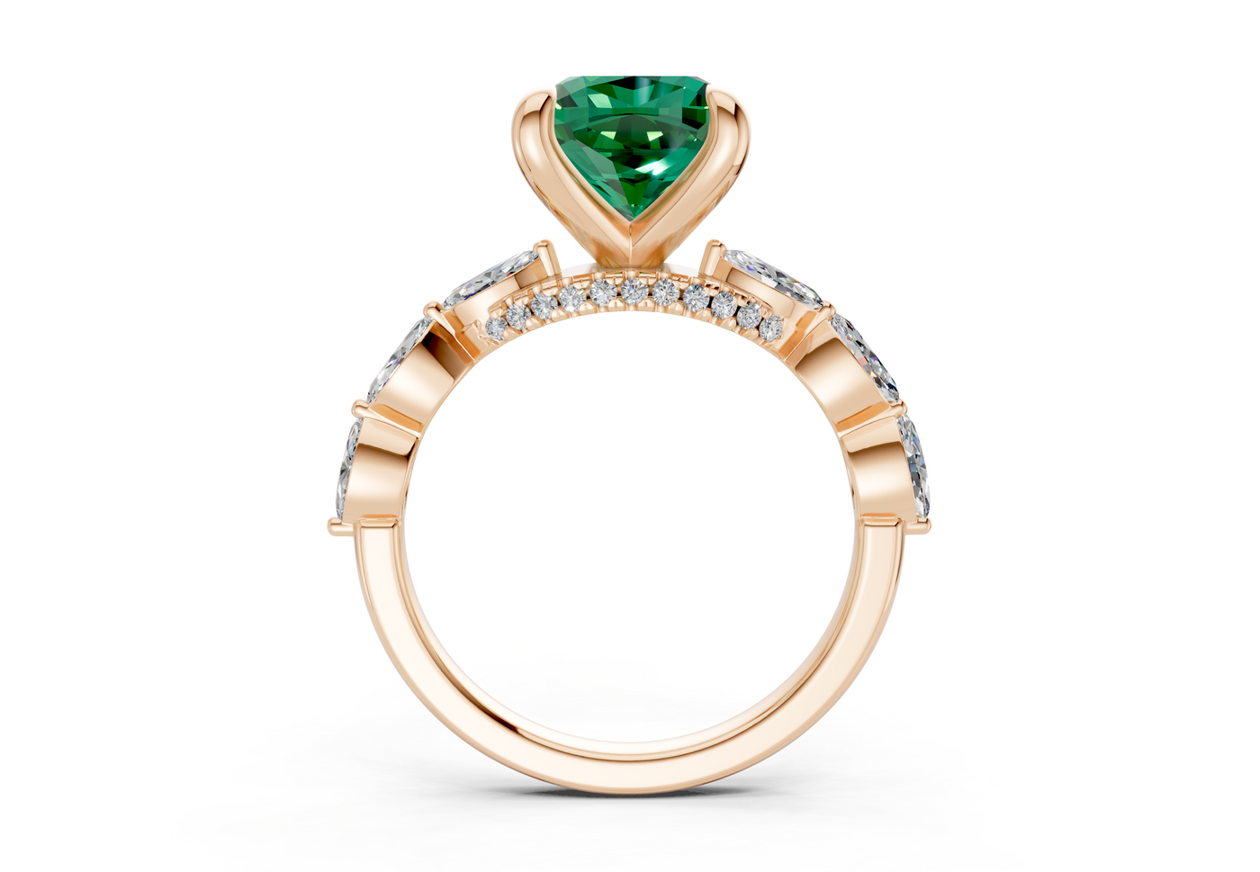 Liana Emerald Gemstone Accent Cushion Square Cut 2mm Engagement Ring