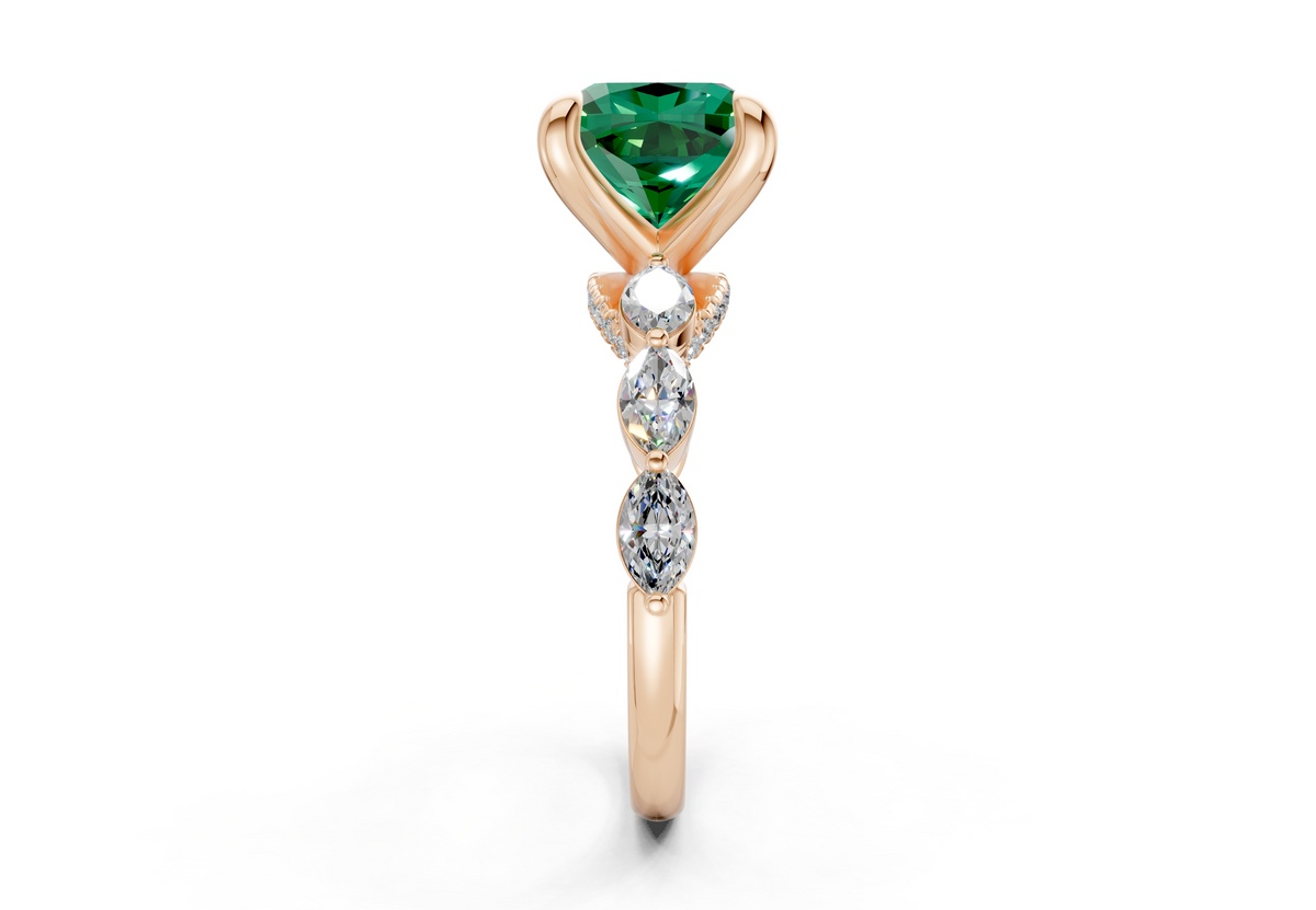 Liana Emerald Gemstone Accent Cushion Square Cut 2mm Engagement Ring