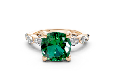 Liana Emerald Gemstone Accent Cushion Square Cut 2mm Engagement Ring