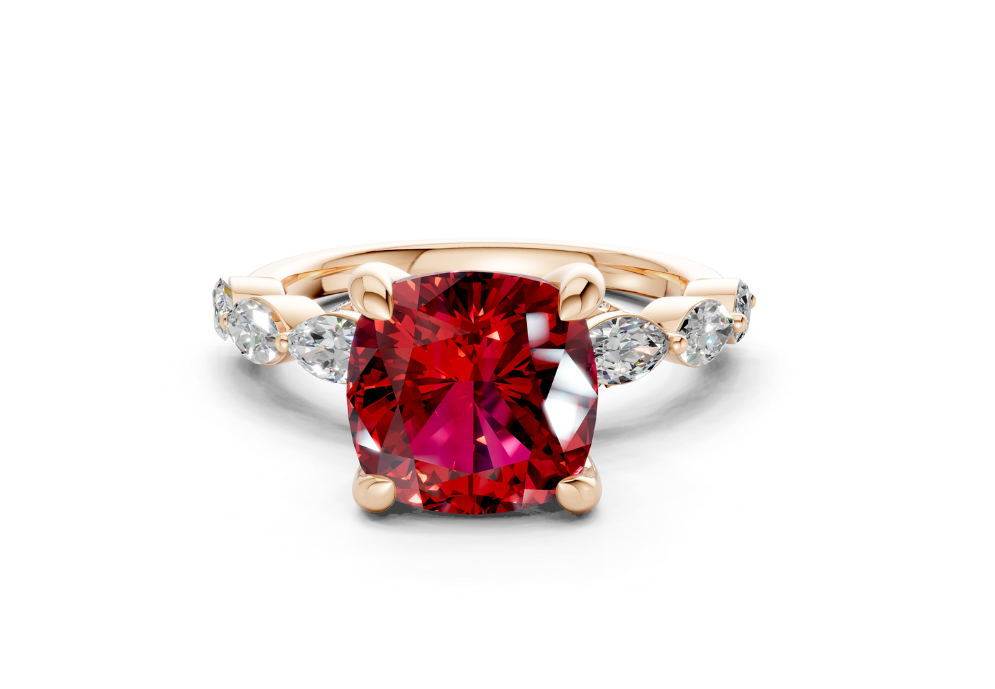 Liana Ruby Gemstone Accent Cushion Square Cut 2mm Engagement Ring