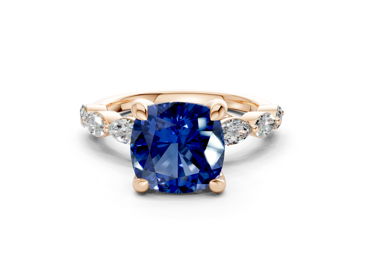 Liana Sapphire Gemstone Accent Cushion Square Cut 2mm Engagement Ring