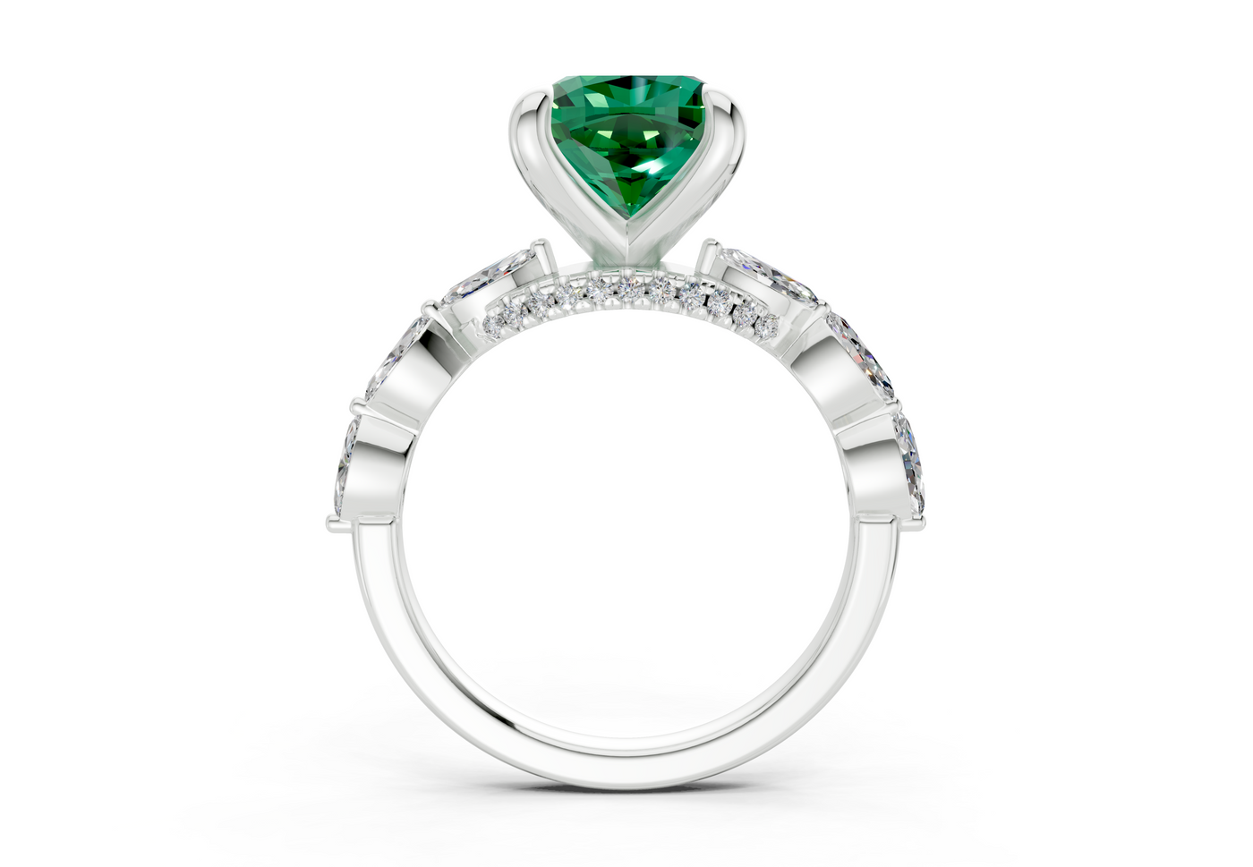 Liana Emerald Gemstone Accent Cushion Square Cut 2mm Engagement Ring