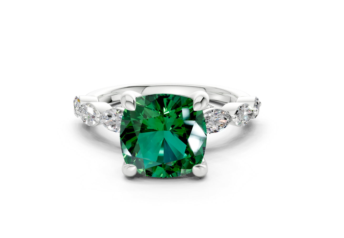 Liana Emerald Gemstone Accent Cushion Square Cut 2mm Engagement Ring