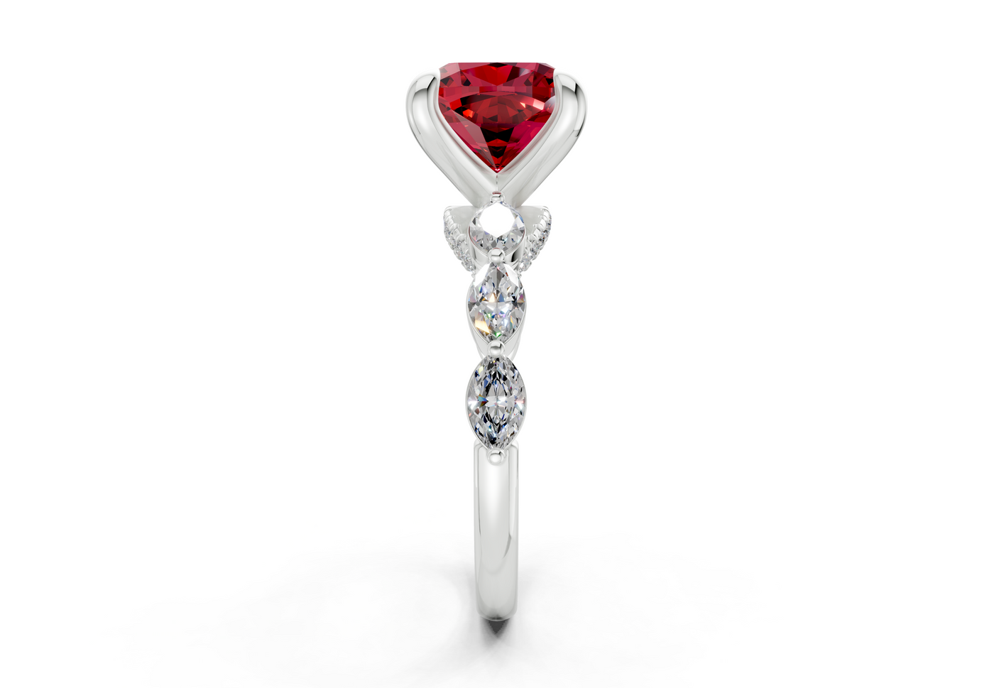Liana Ruby Gemstone Accent Cushion Square Cut 2mm Engagement Ring