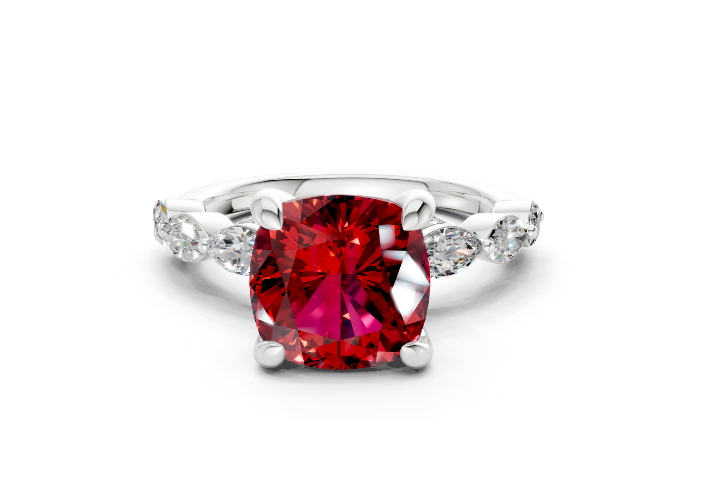 Liana Ruby Gemstone Accent Cushion Square Cut 2mm Engagement Ring
