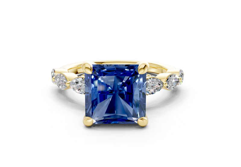 Liana Sapphire Gemstone Accent Radiant Square Cut 2mm Engagement Ring