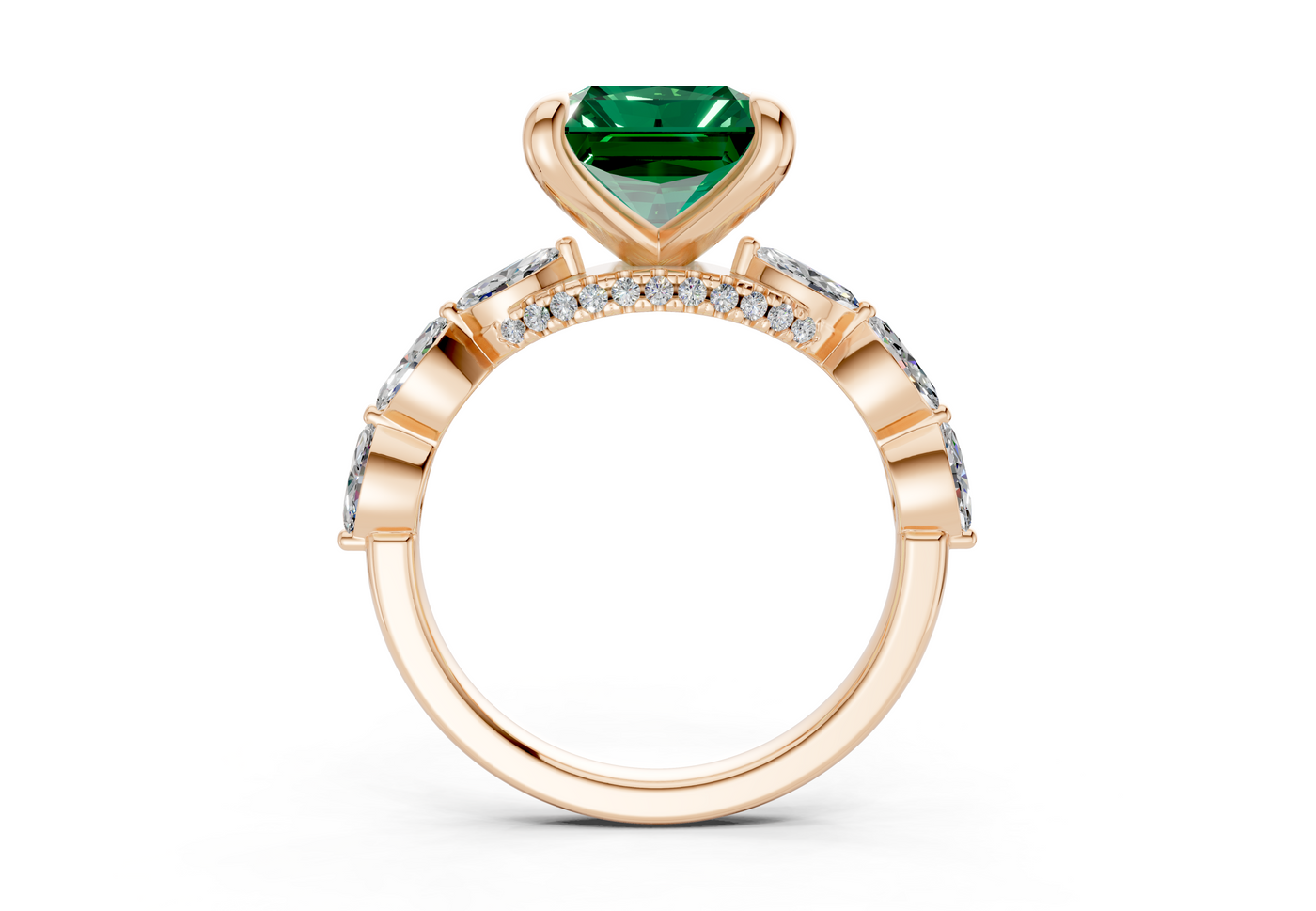Liana Emerald Gemstone Accent Radiant Square Cut 2mm Engagement Ring