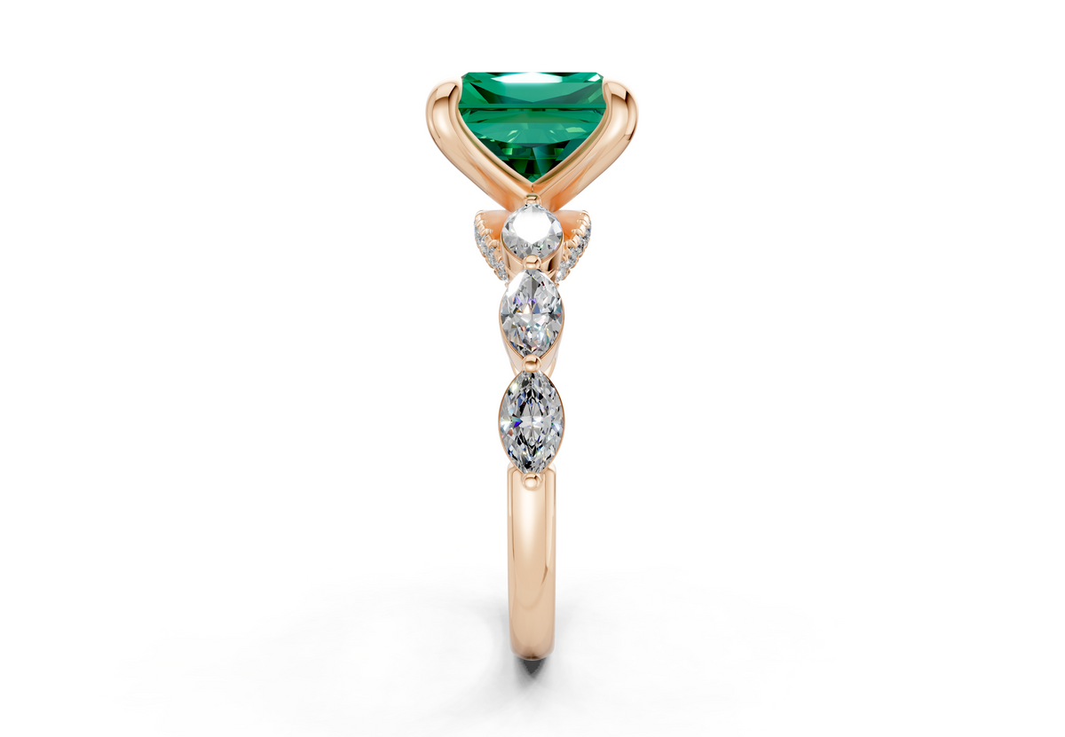 Liana Emerald Gemstone Accent Radiant Square Cut 2mm Engagement Ring