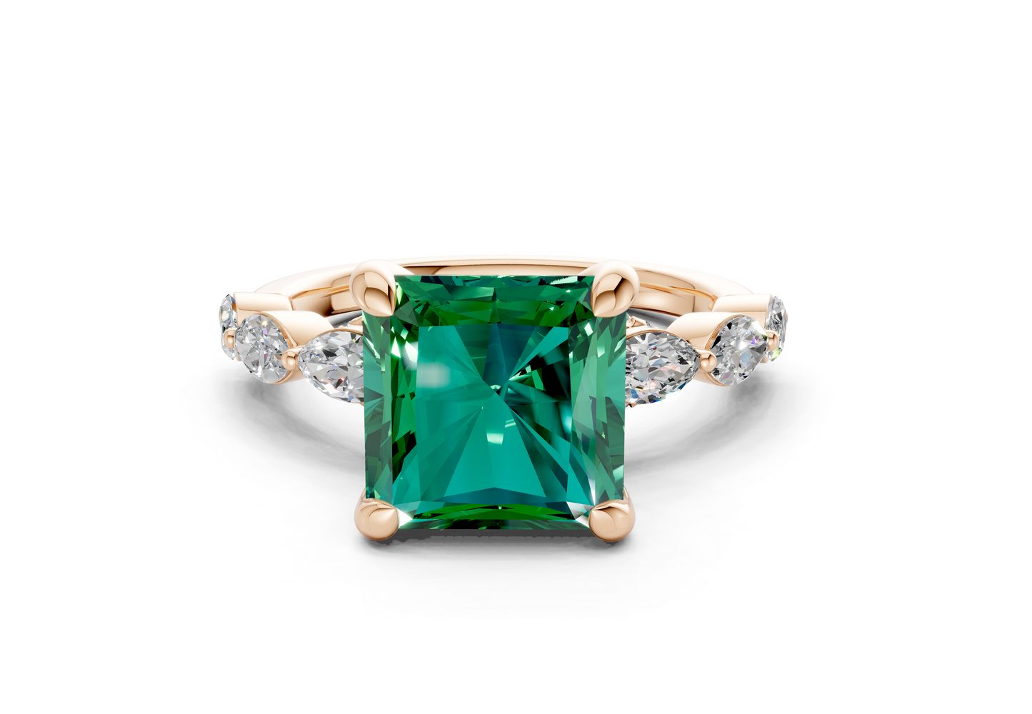 Liana Emerald Gemstone Accent Radiant Square Cut 2mm Engagement Ring