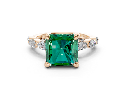 Liana Emerald Gemstone Accent Radiant Square Cut 2mm Engagement Ring