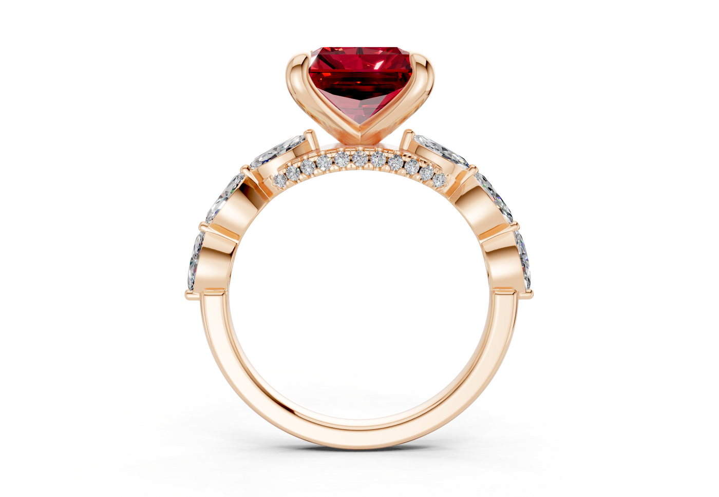 Liana Ruby Gemstone Accent Radiant Square Cut 2mm Engagement Ring