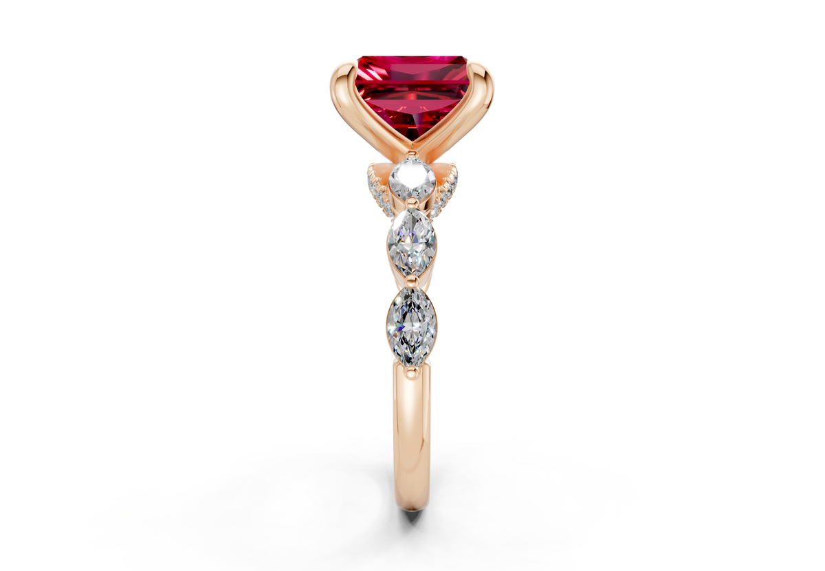 Liana Ruby Gemstone Accent Radiant Square Cut 2mm Engagement Ring