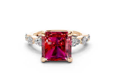 Liana Ruby Gemstone Accent Radiant Square Cut 2mm Engagement Ring