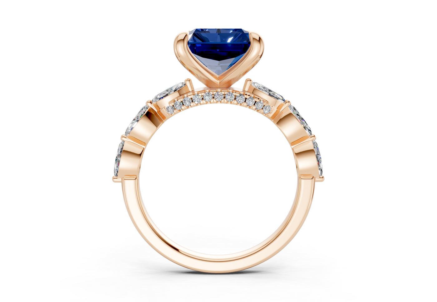 Liana Sapphire Gemstone Accent Radiant Square Cut 2mm Engagement Ring