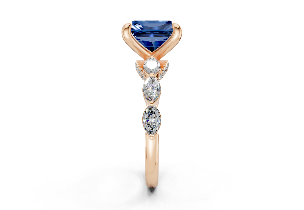 Liana Sapphire Gemstone Accent Radiant Square Cut 2mm Engagement Ring