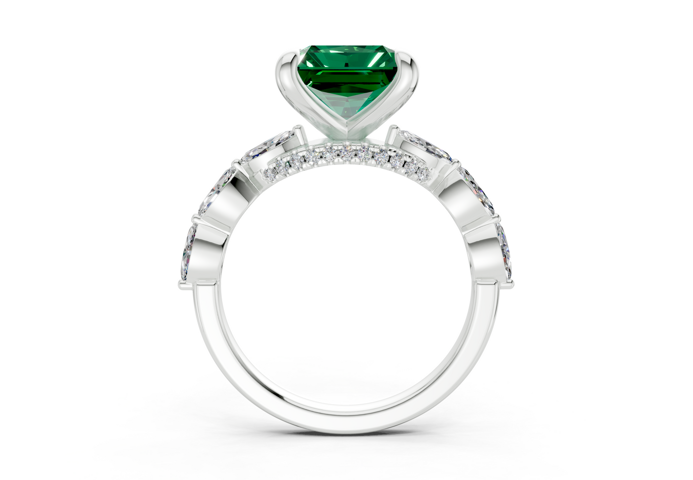 Liana Emerald Gemstone Accent Radiant Square Cut 2mm Engagement Ring