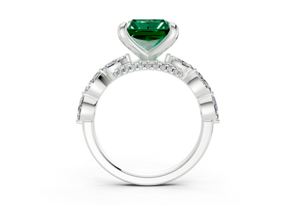 Liana Emerald Gemstone Accent Radiant Square Cut 2mm Engagement Ring