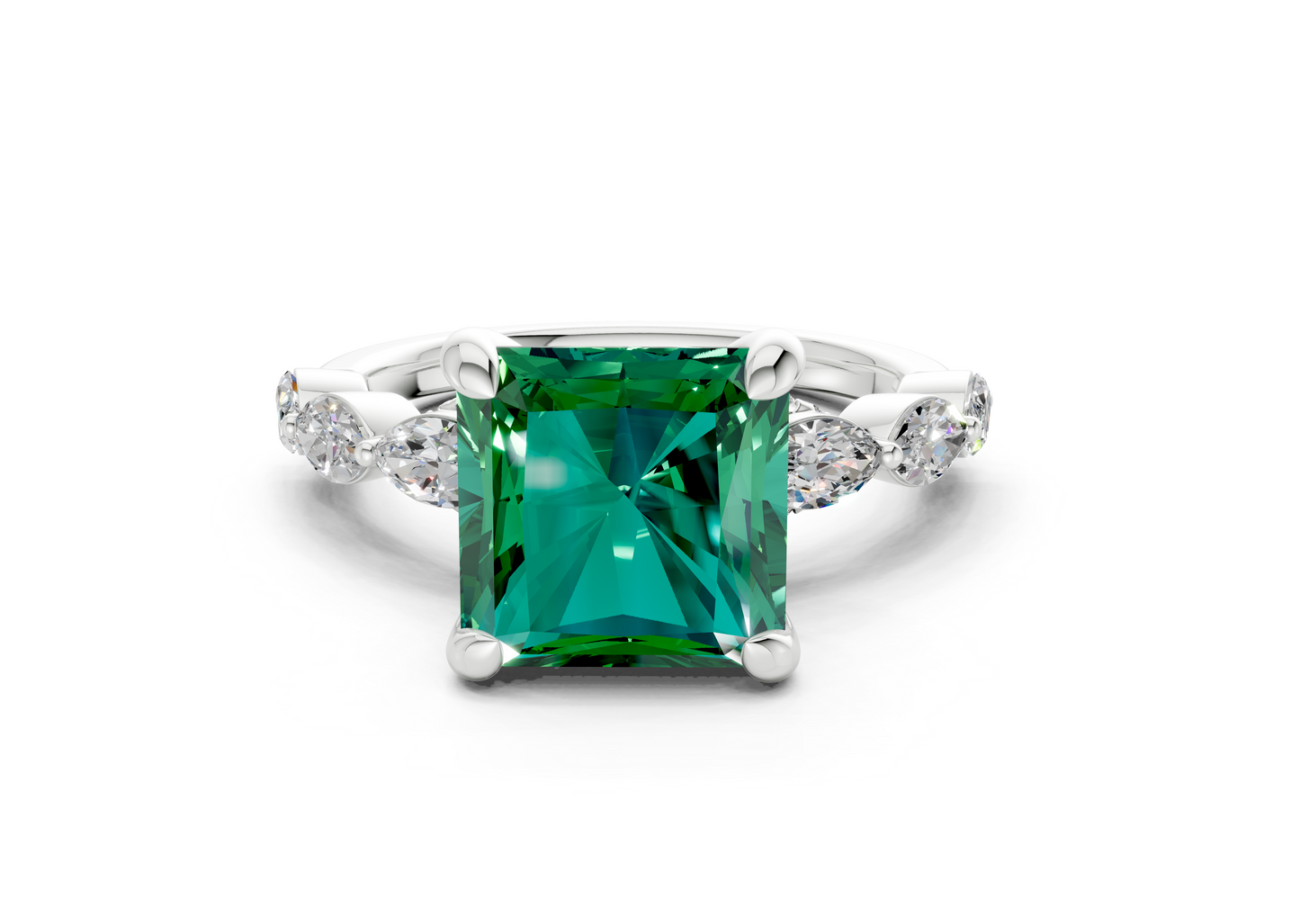Liana Emerald Gemstone Accent Radiant Square Cut 2mm Engagement Ring