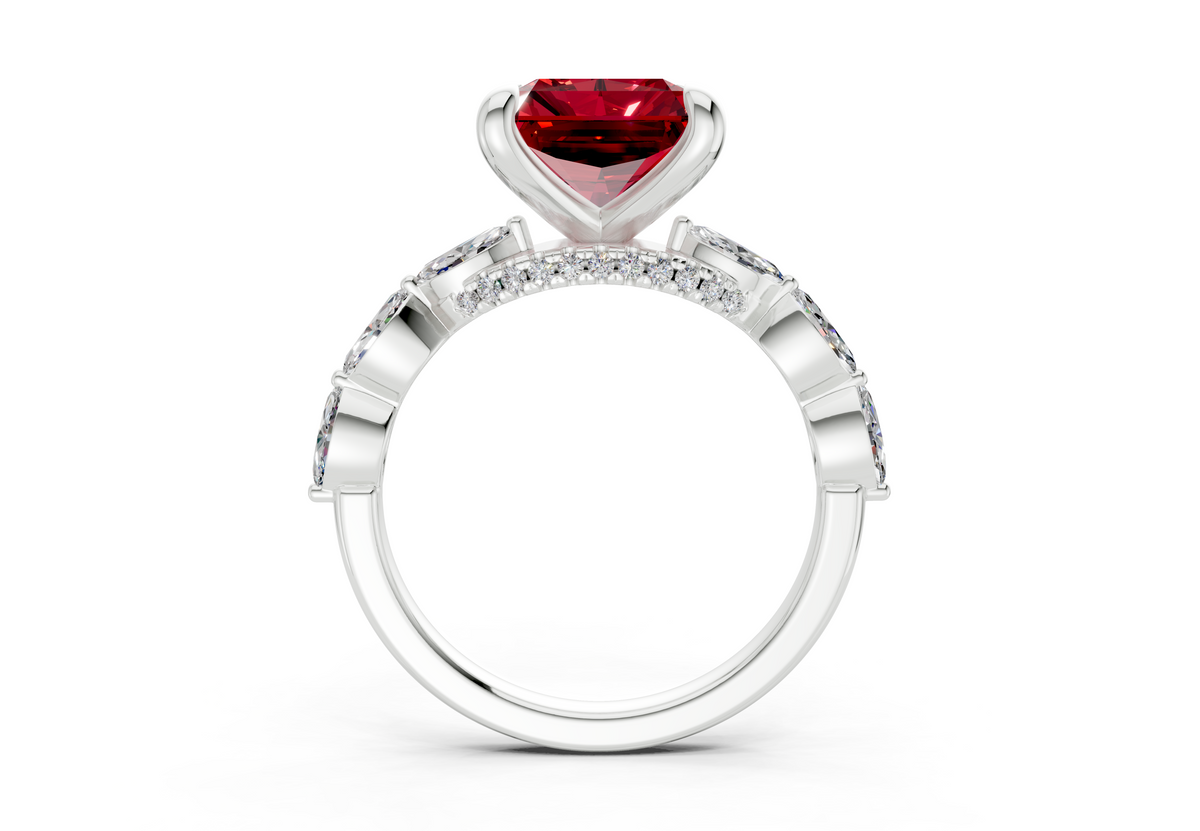 Liana Ruby Gemstone Accent Radiant Square Cut 2mm Engagement Ring