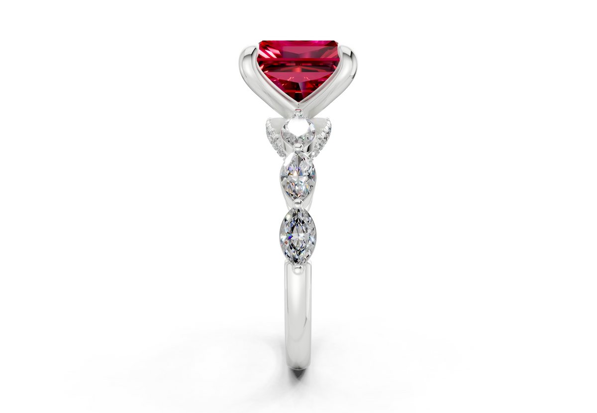 Liana Ruby Gemstone Accent Radiant Square Cut 2mm Engagement Ring