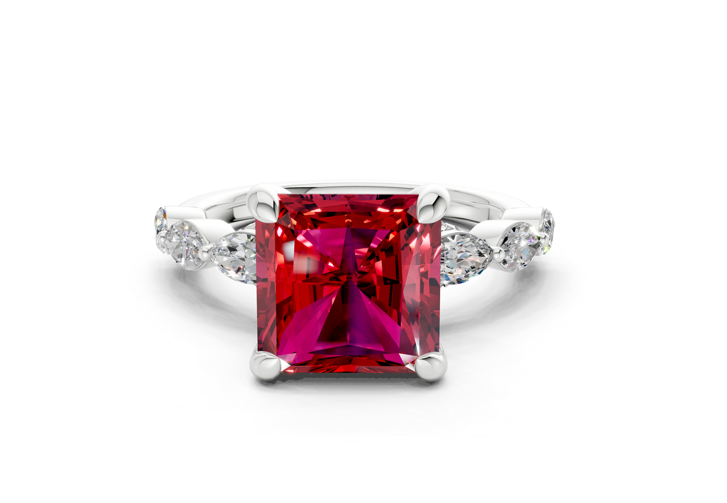 Liana Ruby Gemstone Accent Radiant Square Cut 2mm Engagement Ring