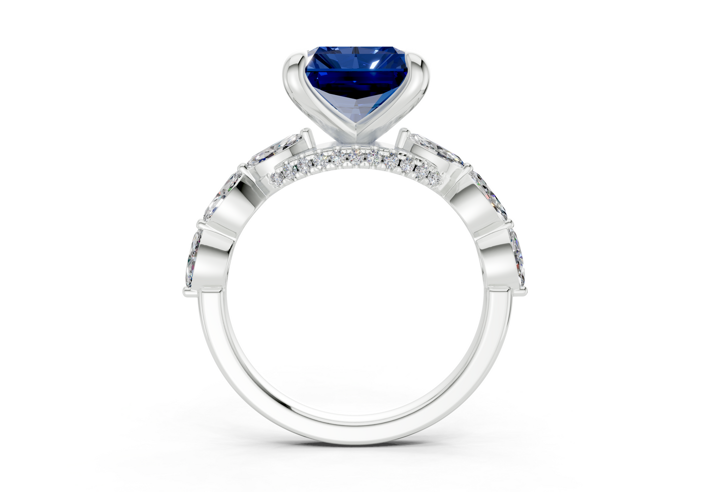 Liana Sapphire Gemstone Accent Radiant Square Cut 2mm Engagement Ring