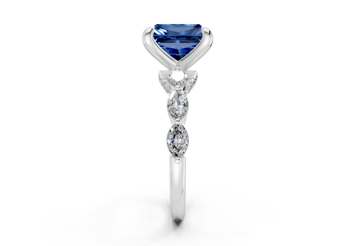 Liana Sapphire Gemstone Accent Radiant Square Cut 2mm Engagement Ring