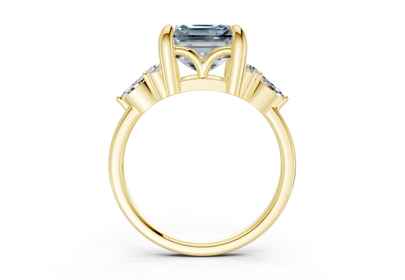Lyra Blue Diamond Accent Asscher Cut 2mm Engagement Ring