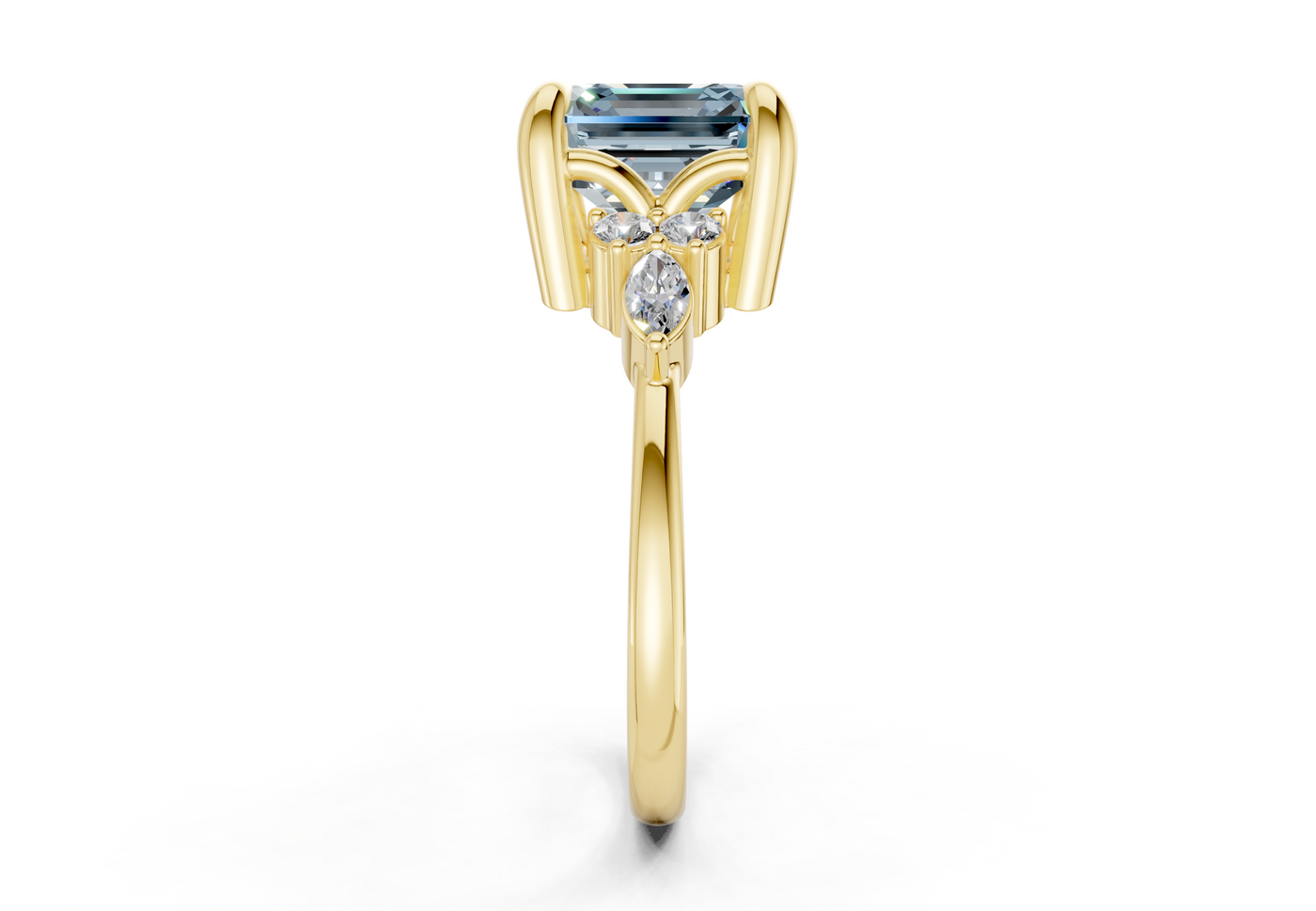 Lyra Blue Diamond Accent Asscher Cut 1.8mm Engagement Ring
